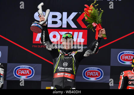 1 JONATHAN REA AL PODIO während Pata Riviera von Rimini Runde 7 World Sbk-Rennen 1, Misano Adriatico, Italien, 22. Jun 2019, Motoren World SuperBike-SBK Stockfoto