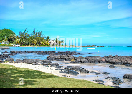 Cap Malheureux Küste von Norden Mauritius mit Blick auf Insel Stockfoto