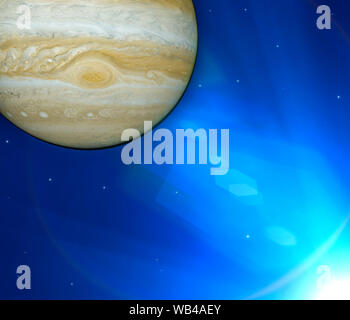 Blick auf Jupiter und Juno, NASA-Raumsonde umkreisen den Planeten. Es ist der größte Planet in unserem Sonnensystem