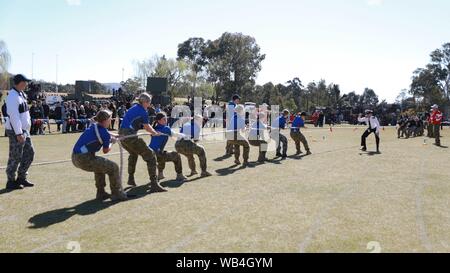 Canberra. 24 Aug, 2019. Foto am 12.08.24, 2019 zeigt ein Tauziehen Spiel während des Tages der offenen Tür der Australian Defence Force Academy (ADFA) in Canberra, Australien. Der jährliche Tag der offenen Tür der ADFA wurde hier am Samstag mit einer Reihe von wird angezeigt. Credit: Chu Chen/Xinhua Stockfoto