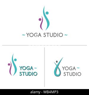 Minimalistische logo Vektor Vorlage. Abstrakte stilisierte menschliche Körper Silhouetten. S ymbolizes Ausgewogenheit und Harmonie. Yoga Studio Logo. Stock Vektor