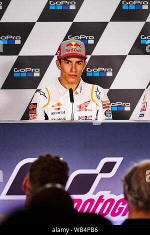 Towcester, Northamptonshire, Großbritannien. 24 Aug, 2019. Marc Marquez und Repsol Honda Racing während der 2019 GoPro Britischen Grand Prix Moto GP in Silverstone Circuit. Credit: Gergo Toth/Alamy leben Nachrichten Stockfoto