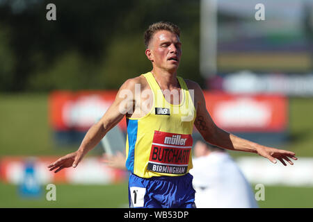 Birmingham, Großbritannien. 24 Aug, 2019. Andrew Butchart gewinnt der Männer 5000 m während der Muller britischen Leichtathletik WM im Alexander Stadium, Birmingham, England am 24. August 2019. Foto von Jodi Hanagan. Nur die redaktionelle Nutzung, eine Lizenz für die gewerbliche Nutzung erforderlich. Keine Verwendung in Wetten, Spiele oder einer einzelnen Verein/Liga/player Publikationen. Credit: UK Sport Pics Ltd/Alamy leben Nachrichten Stockfoto