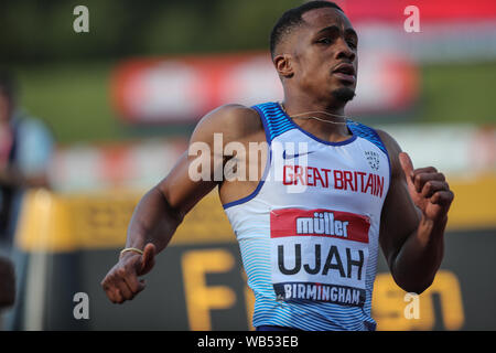 Birmingham, Großbritannien. 24 Aug, 2019. Utah kommt Vierter bei den Männern 100 m während der Muller Britischen Meisterschaften im Alexander Stadium, Birmingham, England am 24. August 2019. Foto von Jodi Hanagan. Nur die redaktionelle Nutzung, eine Lizenz für die gewerbliche Nutzung erforderlich. Keine Verwendung in Wetten, Spiele oder einer einzelnen Verein/Liga/player Publikationen. Credit: UK Sport Pics Ltd/Alamy leben Nachrichten Stockfoto