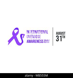Überdosis Bewußtsein Tag purple ribbon Vektor. Internationale Überdosierung Bewußtsein Tag vektor Banner Design Stock Vektor