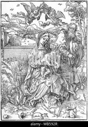 Durer, Heilige Familie mit drei Hasen. Stockfoto