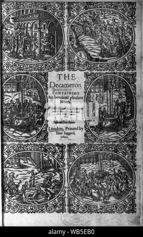 Graviert Titelseite des Boccaccio Decameron; 1620 English edition; Illus. Mit 6 Szenen Abstract / Medium: 1 Print: Gravur. Stockfoto