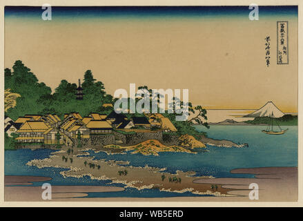 Enoshima in Sagami Provinz Abstrakt/Medium drucken: 1: Holzschnitt, Farbe. Stockfoto