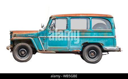 Eine rustikale Oldtimer LKW oder Transporter oder Kombi aus den 60s auf weißem Hintergrund Stockfoto