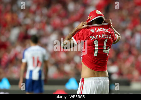 Lissabon, Portugal. 24 Aug, 2019. Haris Seferovic von SL Benfica reagiert während der Portugiesischen Liga Fußballspiel zwischen SL Benfica Lissabon und dem FC Porto an der Luz Stadion in Lissabon am 24. August 2019. Credit: Pedro Fiuza/ZUMA Draht/Alamy leben Nachrichten Stockfoto