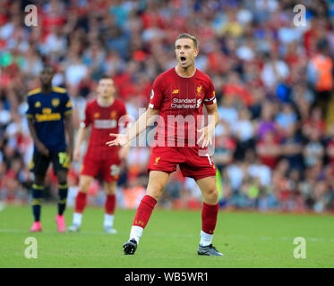 23. August 2019, Liverpool, Liverpool, England; Premier League Fußball, Liverpool gegen Arsenal; Jordanien Henderson (14) von Liverpool Credit: Conor Molloy/News Bilder Premier League/EFL Fußball Bilder unterliegen DataCo Lizenz Stockfoto