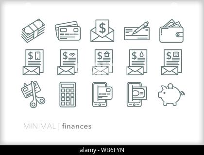 Satz von 15 Personal Finance Zeile für Symbole für die Verwaltung und Budgetierung Geld Stock Vektor