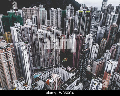 Hong Kong City von oben, Antennen, Blick auf die Stadt Stockfoto