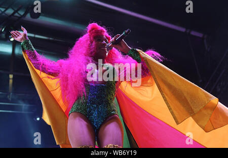 Rio de Janeiro, 23. September 2017. Sänger Karol Rechtssache Conka während der Präsentation ihres Erscheinens auf dem Sunset Stadium von Rock in Rio 2017 in der Stadt von Rio Stockfoto