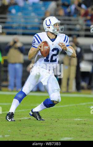 Jacksonville, FL, USA. 8. November 2012. Indianapolis Colts quarterback Andreas Luck (12) Während der NFL Football Spiel zwischen der Jacksonville Jaguars und die Colts at EverBank Feld am 8. November 2012 in Jacksonville, Florida. Die Colts gewannen 27-10. Credit: Scott Miller, A./ZUMA Draht/Alamy leben Nachrichten Stockfoto