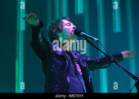 Rio de Janeiro, Brasilien, 20. März 2009. Sänger Thom Yorke von der Band Radiohead beim Auftritt auf dem Apoteose Platz in der Stadt Rio de Janeiro Stockfoto