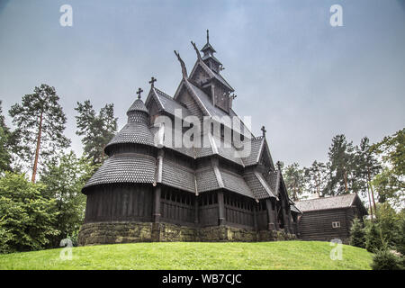 Die Stabkirche in Oslo Folkemuseum in Norwegen Stockfoto