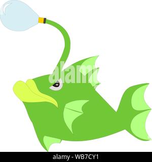 Grüne Farbe Deep sea Seeteufel auf weißem Hintergrund, Cartoon Character Design Stock Vektor