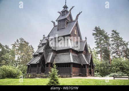 Die Stabkirche in Oslo Folkemuseum in Norwegen Stockfoto