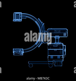 3D-Rendering x-ray C-Arm Maschine mit Monitor isoliert auf Schwarz Stockfoto