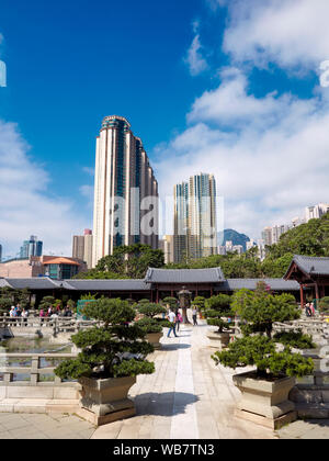 Bonsai Garten in Chi Lin Nunnery, einen großen buddhistischen Tempel komplex. Diamond Hill, Kowloon, Hong Kong, China. Stockfoto