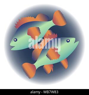 Stilisierte Bild der Fische im Meer schwimmen. Ringkomposition zusammen. Bunte Illustrationen. Vector EPS 10. Stock Vektor