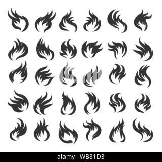 Feuer flammen Icon Set. 30 Vector Icons von Feuer auf weißem Hintergrund. Vector Illustration Stock Vektor