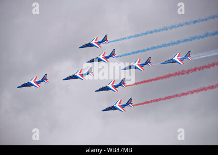 Französische Luftwaffe Militär Aerobatic Display Team Patrouille de France ihre Alpha Jets in perfekter Formation bei der RIAT Stockfoto