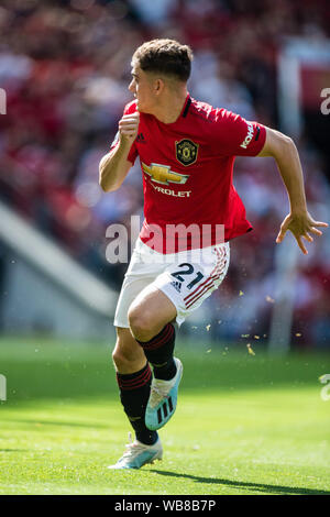 MANCHESTER, England - 24. August: Daniel James von Manchester United in der Premier League Spiel zwischen Manchester United und Crystal Palace im Old Trafford am 24. August 2019 in Manchester, Vereinigtes Königreich. (Foto von Sebastian Frej/MB Medien) Stockfoto