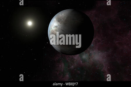 Sterne und Planeten mit Nebel im Weltall. Stockfoto