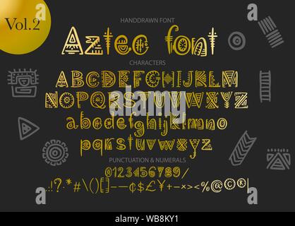 Aztec Tribal Alphabet. Vektor ethnischen Briefe mit Peru Dekorationen. Dekorative Hand gezeichneten geometrischen ABS Buchstaben für Ihr Design. Stock Vektor