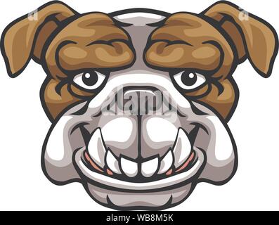 Bulldogge Maskottchen niedliche Happy Zeichentrickfigur Stock Vektor