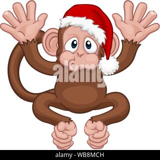 Weihnachtsmütze Weihnachten Monkey Zeichentrickfigur Stock Vektor