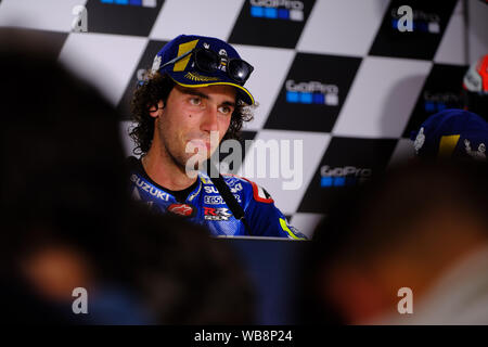 Towcester, Northamptonshire, Großbritannien. 25. August 2019. Alex Rins (SPA) und Team Suzuki ECSTAR während der 2019 GoPro Britischen Grand Prix Moto GP in Silverstone Circuit. Foto: Gergo Toth/Alamy Live News Credit: Gergo Toth/Alamy leben Nachrichten Stockfoto