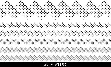 Schwarze und Weiße geometrische Wiederholen quadratischen Muster Seite Teiler - abstrakt Vektor Grafik Elemente aus diagonal Quadrate Stock Vektor