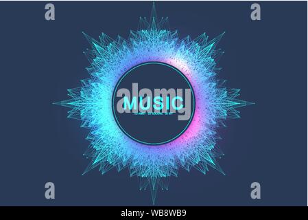 Bunte Musik und Tanz Nacht Party Banner oder Poster. Hintergrund mit Fractal Raster, radial Schallwelle, Equalizer. Vector Illustration. Stock Vektor