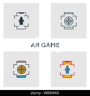 Augmented Reality Spiel Symbol gesetzt. Vier Elemente in verschiedenen Stilrichtungen von Visual device icons Collection. Kreative augmented reality Spiel Icons Stock Vektor