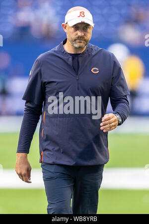 24. August 2019: Chicago Bears Haupttrainer matter Nagy während NFL Football preseason Spiel zwischen den Chicago Bears und die Indianapolis Colts im Lucas Oil Stadium in Indianapolis, Indiana. Chicago besiegt Indianapolis 27-17. Johann Mersits/CSM. Stockfoto