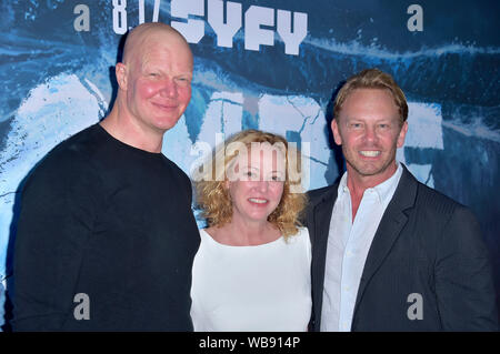 Derek Mears, Virginia Madsen und Ian Ziering Teilnahme an der 'Zombie Tidal Wave" Premiere auf der Girlande Hotel am 12. August 2019 in Los Angeles, Kalifornien Stockfoto