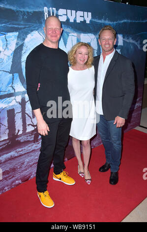 Derek Mears, Virginia Madsen und Ian Ziering Teilnahme an der 'Zombie Tidal Wave" Premiere auf der Girlande Hotel am 12. August 2019 in Los Angeles, Kalifornien Stockfoto