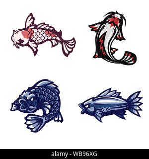 Fische, Koi, Satz von Maskottchen logo, Vektor, Abbildung Stock Vektor
