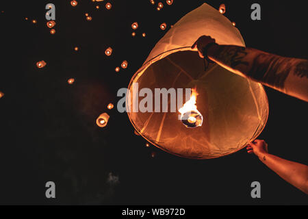 Laternen Festival, Yee Peng und Loy Khratong in Chiang Mai in Thailand. Stockfoto