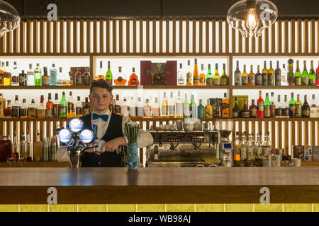 Barkeeper in Dom bar in Minsk, Belarus. Stockfoto