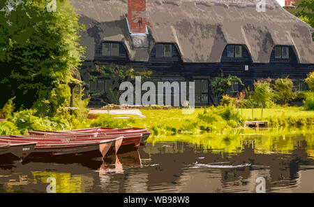 Travel Poster aus ein Foto von Flatford Mill auf dem Suffolk, Essex boarder England, UK. Stockfoto