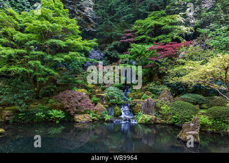 Wasserfall im japanischen Garten Stockfoto