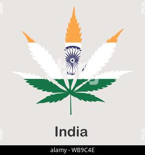 Flagge in Form von Cannabis leaf. Das Konzept der Legalisierung von Marihuana, Cannabis in Indien Stock Vektor