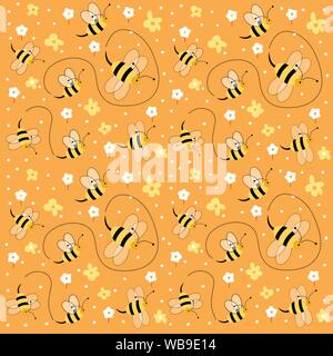 Nahtlose florales Muster mit Bienen Stock Vektor