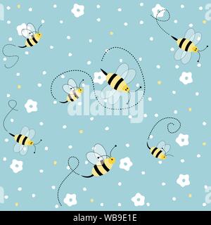 Nahtlose florales Muster mit Bienen Stock Vektor
