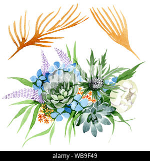 Blumenstrauß Blumen botanischen Blumen. Aquarell Hintergrund Abbildung. Isolierte Blumensträuße Abbildung Element. Stockfoto