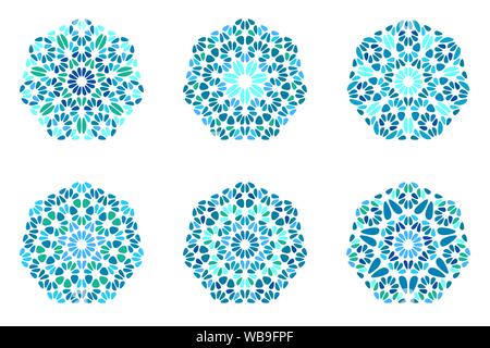 Abstrakte verzierten Stein ornament heptagon Polygon gesetzt - Dekorative geometrischer Vektor Grafik Elemente aus geometrischen Formen isoliert Stock Vektor